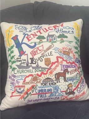 Carstudio Kentucky Embroidered Map Decorative Throw Pillow - White